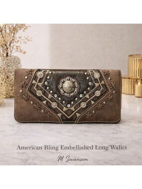 American Bling Wallet Long Faux Leather Southwest Embellished